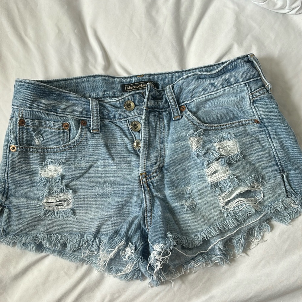 A&F jean shorts. Perfectly distressed with side slits, ultra comfortable!